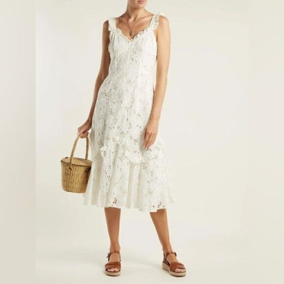 REBECCA TAYLOR Adriana Eyelet Lace-Up Midi Dress, NWT, Size 2 - Picture 3 of 5